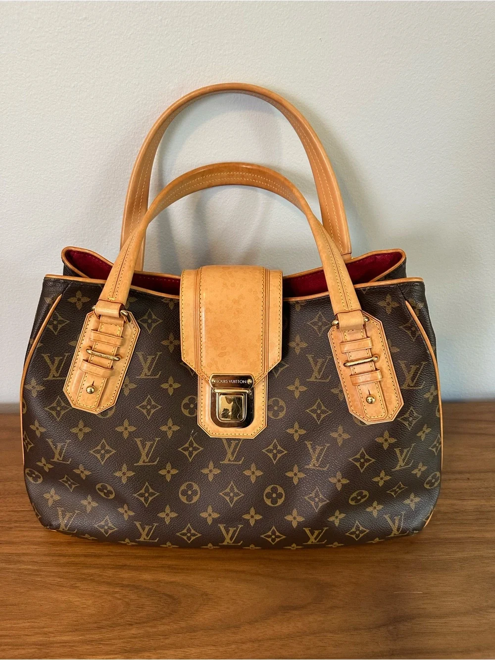 Louis Vuitton Brown Monogram Canvas Satchel with Tan Trim